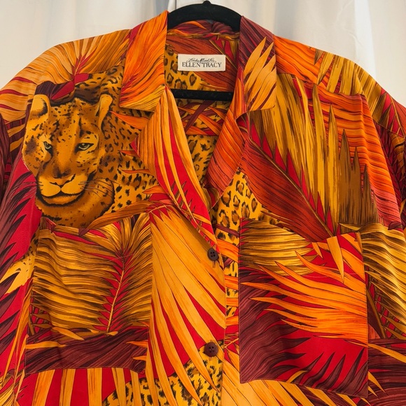 Vintage 100% Silk Jungle Leopard Print Camp Shirt Women’s 10 - Picture 4 of 6